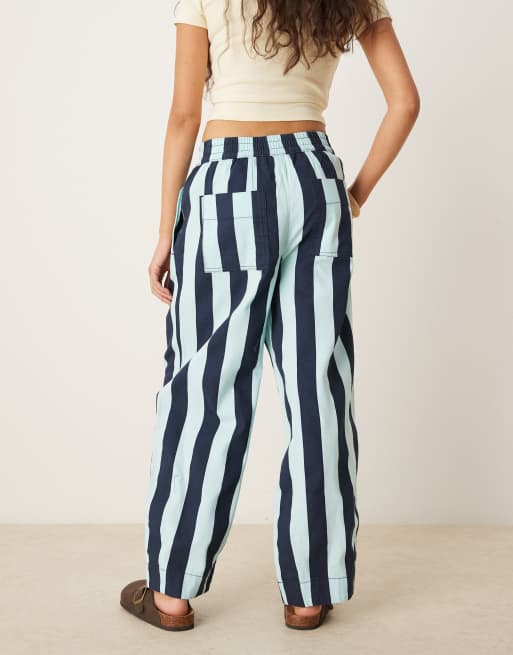 ASOS DESIGN pull on barrel trousers in navy deckchair stripe, 5 of 5