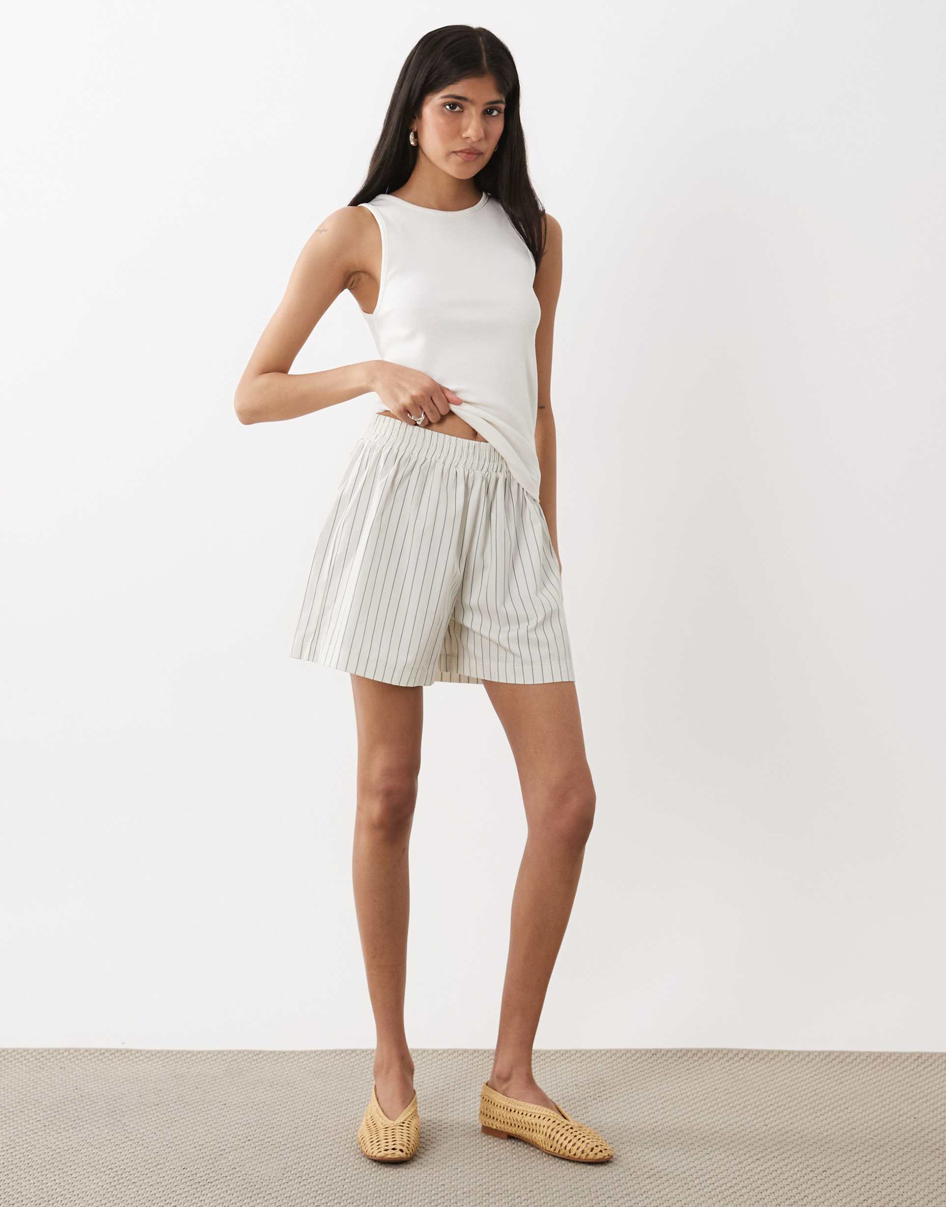 asos design pull on bermuda shorts in striped print - part of a set
