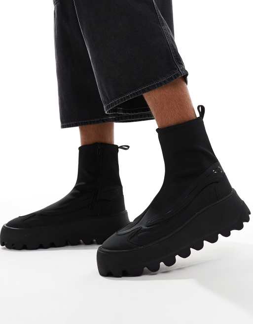 ASOS DESIGN pull on boots in black neoprene with chunky soles, 3 of 4