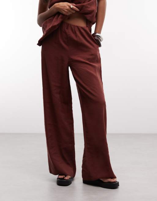 ASOS DESIGN pull on bukser med brede ben og slids, del af sæt, i chokolade, 2 af 5