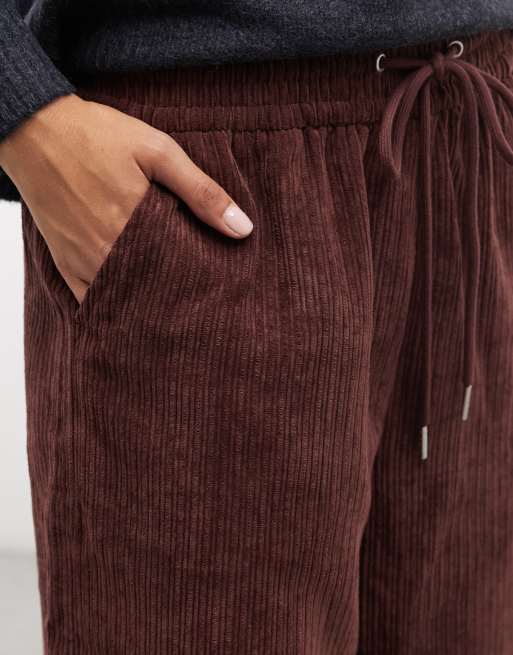 ASOS DESIGN pull-on-bukser med elastisk talje og brede ben i mørk chokolade, 4 af 5