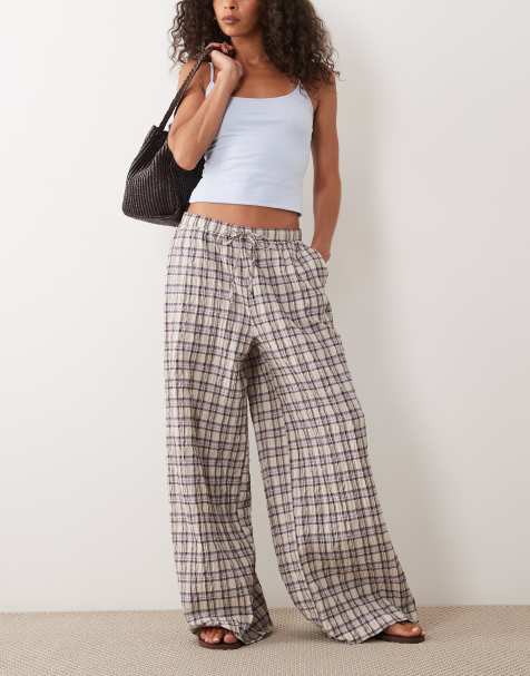 ASOS DESIGN pull on-byxor i brun rutmönstrad set - view 1