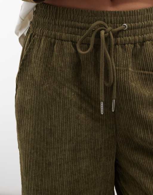 ASOS DESIGN pull on-byxor med resår i midjan och vida ben i mörk khaki, 4 av 5