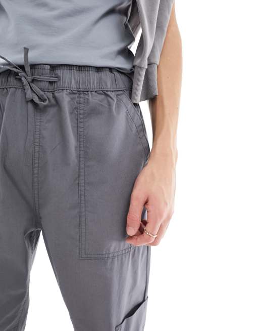 ASOS DESIGN pull on cargo jogger in charcoal grey with elasticated