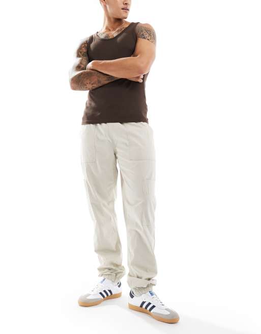 ASOS DESIGN pull on cargo jogger in stone, 4 of 5