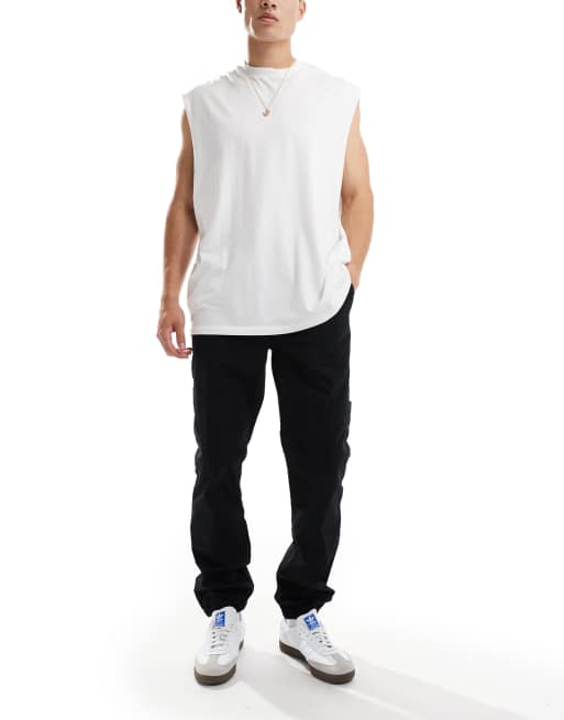 ASOS DESIGN - Pull-on cargo-joggingbroek in zwart met elastische taille