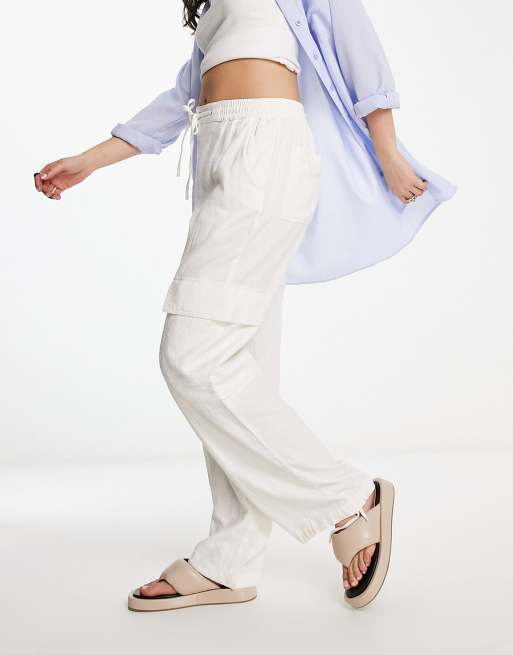 ASOS DESIGN high waisted trousers in linen blend in ecru