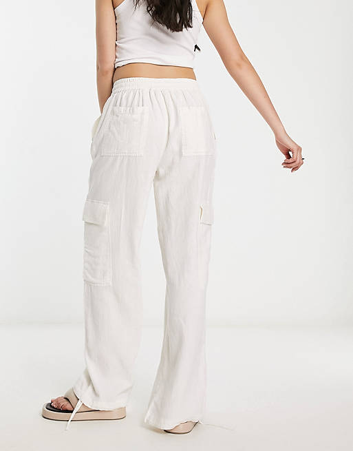 ASOS Design Pull on Cargo Pant with Linen in Off White
