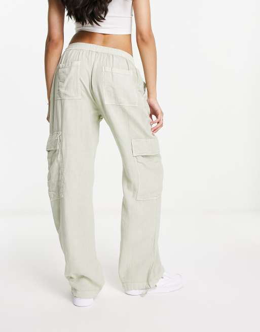 ASOS DESIGN pull on cargo pant with linen in sage