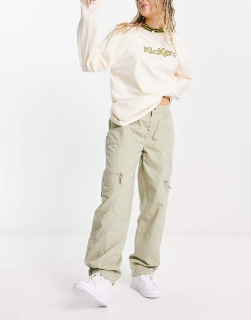 ASOS DESIGN embroidered slouchy cargo pants in khaki