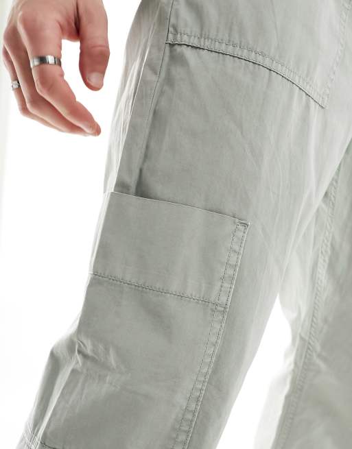 ASOS DESIGN pull on cargo trackies in washed sage green with elasticated waist, 2 of 5