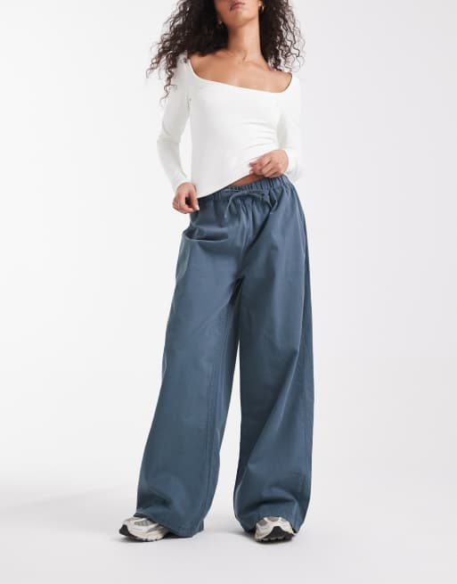 ASOS DESIGN pull on cargo trouser in blue, 5 of 5
