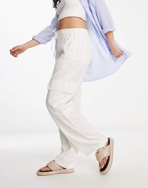 ASOS EDITION textured linen mix wide leg trouser in stone