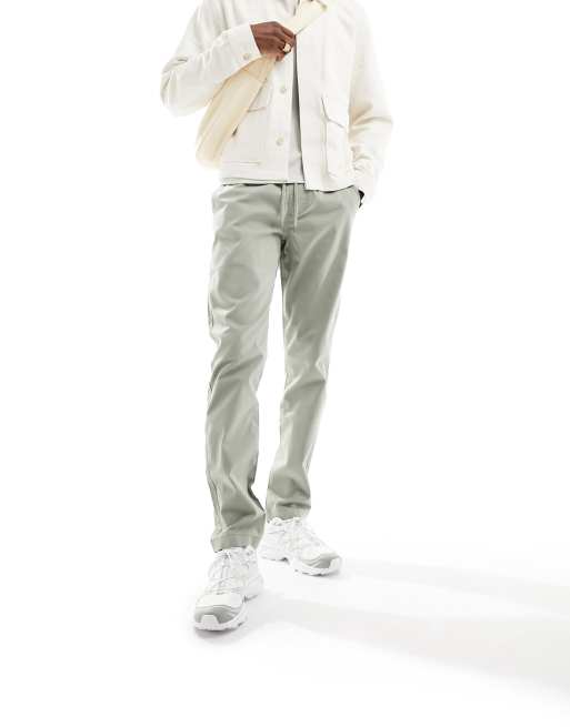 ASOS DESIGN pull on chino in sage green with elastic waist