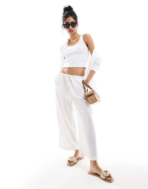 ASOS DESIGN pull on culottes with linen in white - view 1