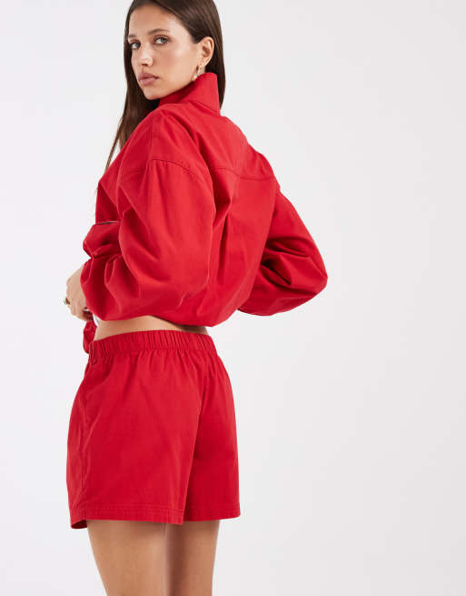ASOS DESIGN pull-on denimshorts i rød del af sæt, 5 af 5