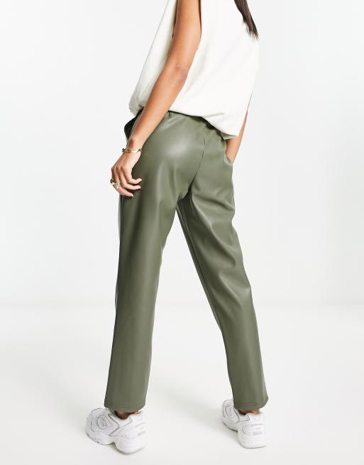 ASOS DESIGN pull on faux leather jogger in khaki