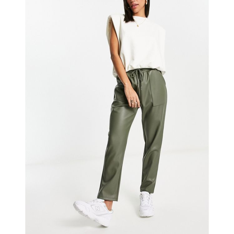 RD Style Camryn Faux Leather Joggers-Olive-$80.00 – Hand In Pocket