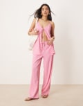 [ASOS DESIGN] ASOS DESIGN pull on flare pants in hot pink (part of a set) XS Hot Pink