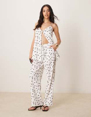 [ASOS DESIGN] ASOS DESIGN pull on flare pants in textured spot in white (part of a set) XS Polka Dot