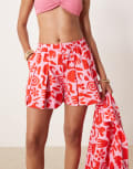 [ASOS DESIGN] ASOS DESIGN pull on flippy shorts with pleat detail in arty print (part of a set)-Multi XS Arty Print