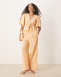 [ASOS DESIGN] ASOS DESIGN pull on floral embroidery pants in apricot (part of a set)-Orange L Apricot