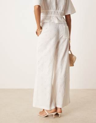 ASOS DESIGN pull on floral embroidery pants in off white (part of a set)