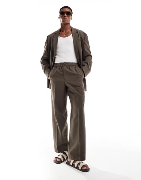 ASOS DESIGN - Pull-on-habitbukser med vide ben og tekstur i meleret brun - view 1