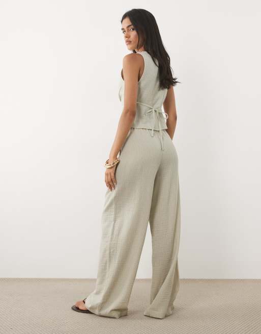 ASOS DESIGN Pull-on-Hose mit weitem Bein in Grün mit gewaschenem Streifenmuster, Kombiteil, 5 von 5