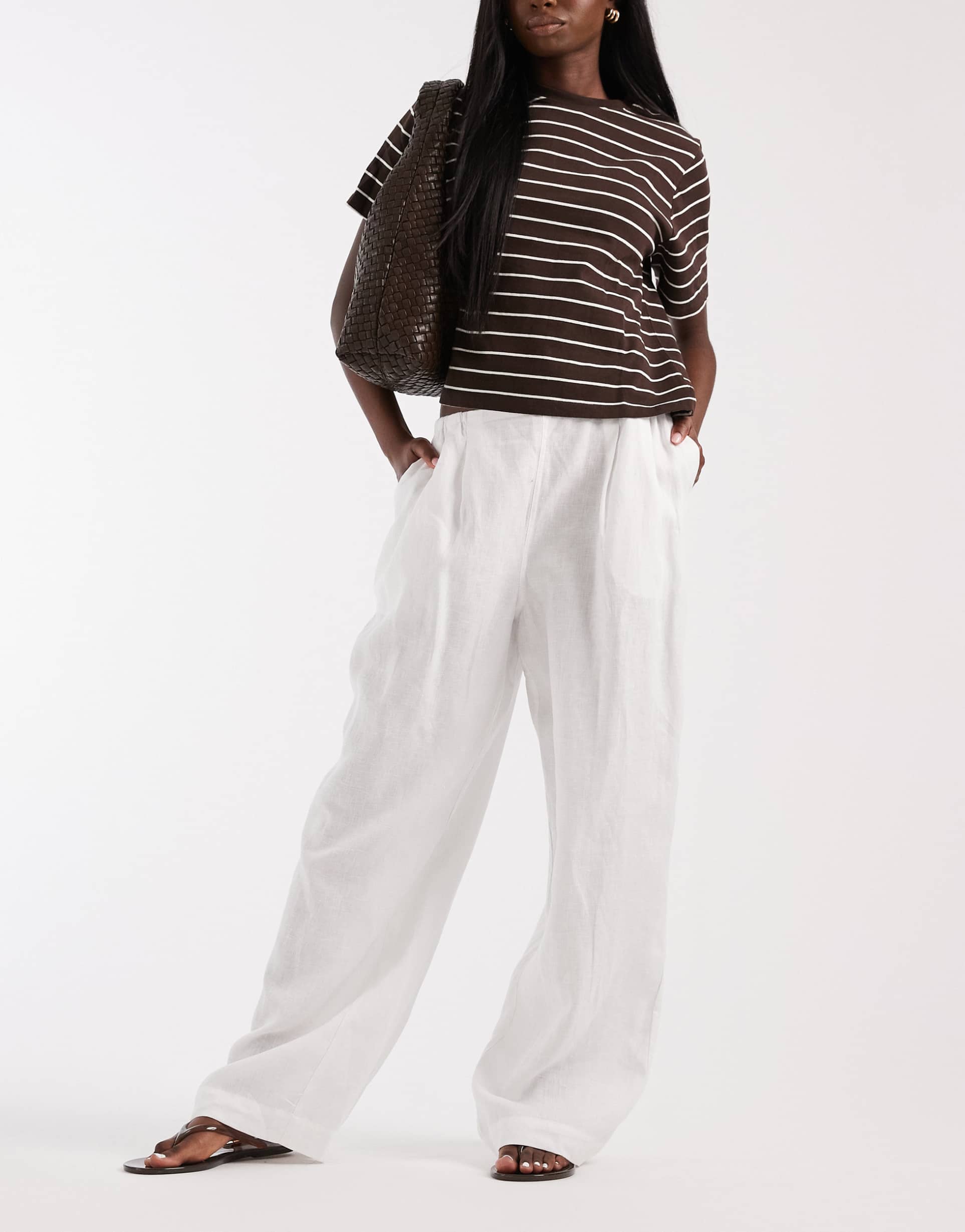asos design pull on linen look pants in white