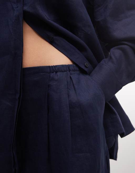 ASOS DESIGN pull on linen look shorts in navy, 3 of 5