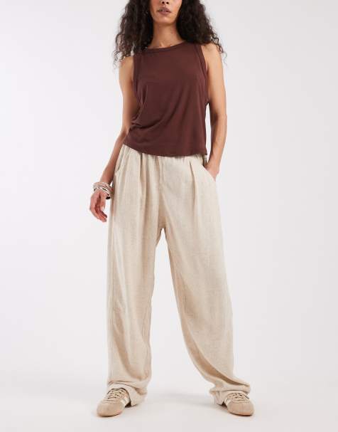 ASOS DESIGN pull on linen look twill utility pants in natural - view 1