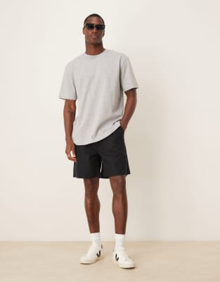 Asos Design Pull On Linen Mix Shorts With Back Tab Branding-black