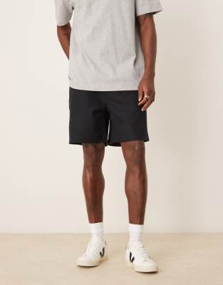 Asos Design Pull On Linen Mix Shorts With Back Tab Branding-black
