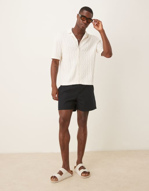 ASOS DESIGN pull on linen shorts with back tab branding