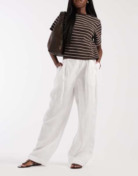 ASOS DESIGN pull on linen trousers in white - view 1