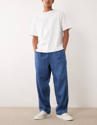 Asos Design Pull On Loose Straight Linen Blend Jeans In Brown
