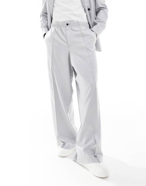 ASOS DESIGN pull on loose suit trousers in light grey crosshatch - view 1