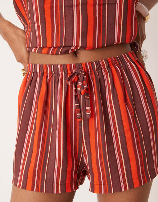 ASOS DESIGN pull-on micro shorts in maroon stripe, 2 of 5