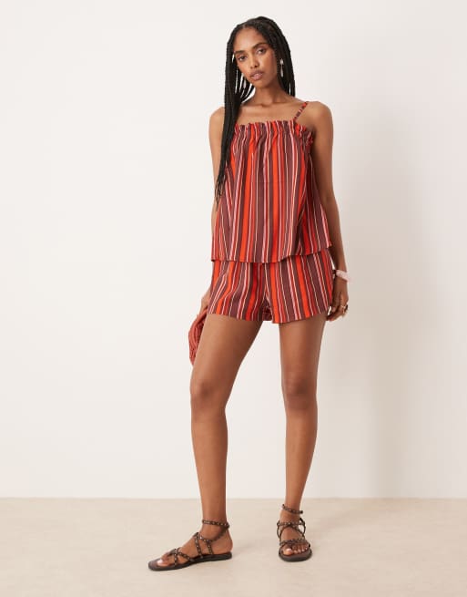 ASOS DESIGN pull-on micro shorts in maroon stripe, 4 of 5