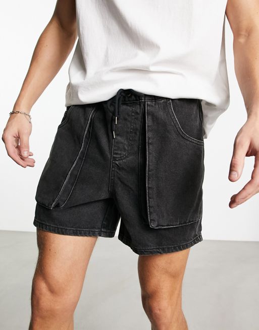 ASOS DESIGN cargo shorts in mid length in black