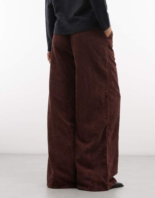 ASOS DESIGN pull on-midja vida manchesterbyxor i mörk choklad, 3 av 5