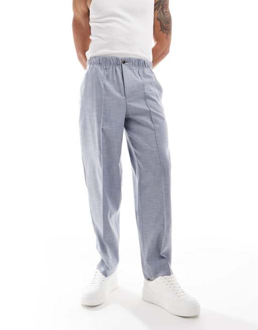 ASOS DESIGN pull on oversized tapered suit pants in blue crosshatch