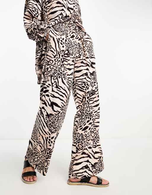 ASOS DESIGN pull on pant with linen in animal print - part of a set