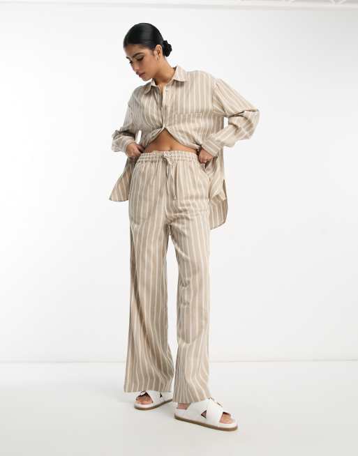 ASOS DESIGN pull on pant with linen in mixed stripe - part of a set