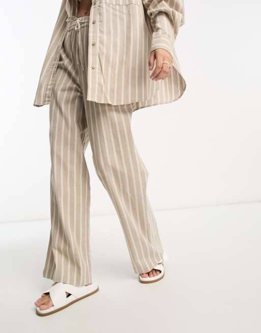 ASOS DESIGN pull on pant with linen in mixed stripe - part of a set