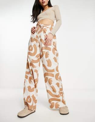 Asos Design Pull On Pants In Abstract Brown Print-multi