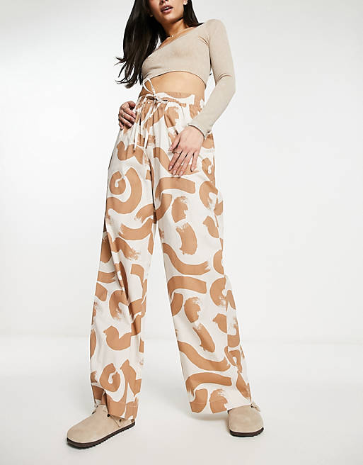 ASOS DESIGN pull on pants in abstract brown print