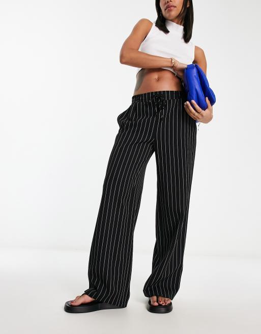 Monki drawstring waist pants in black