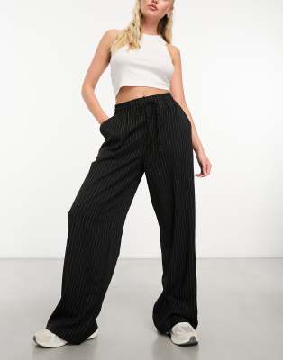 Asos Design Pull On Pants In Black With Stripe In Black